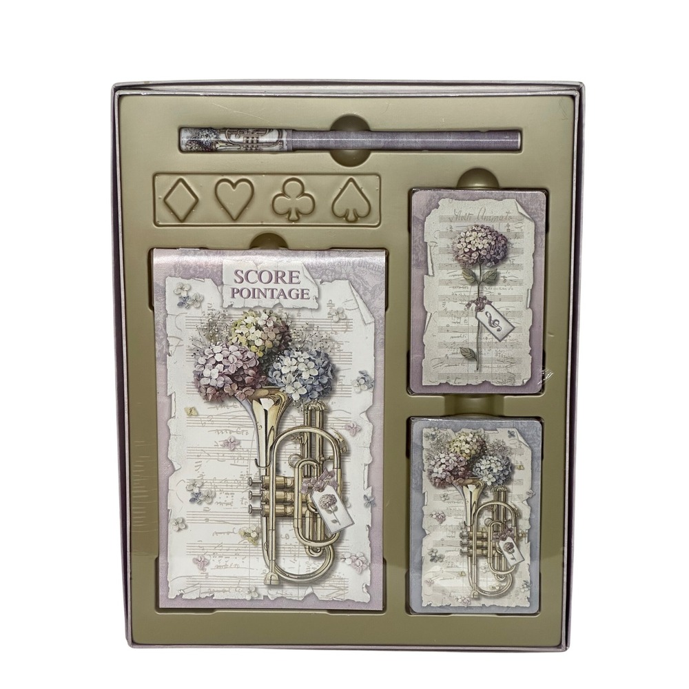 Style & Paper Playing Cards‎ Score Pad Pen Set Floral Trumpet Music Shabby Chic